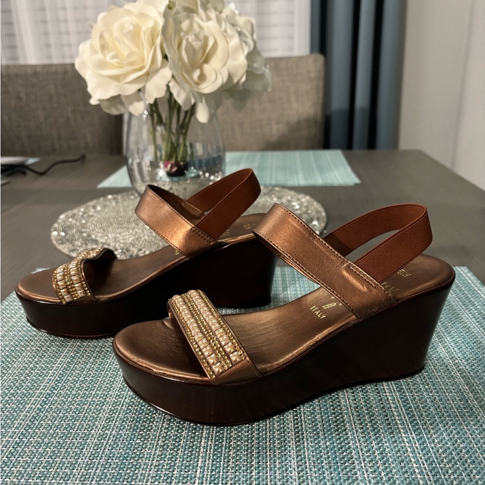Like New - Italian Shoemakers Bronze Wedge Sandals